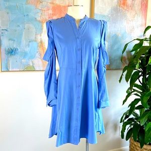 BCBGMAXAZRIA BLUE CUT OUT SLEEVE SHIRT DRESS